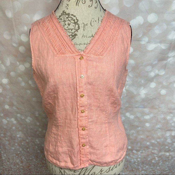 J. Jill Linen Sleeveless Button-front Top - Orange - M - Picture 1 of 7